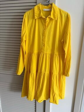 NY & Company Women’s Bright Yellow Tiered Shirt Dress with Collar*Sz. Large